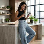 ⌛Limited-Time Offer-Women's Asymmetrical Waist Wide Leg Jeans.