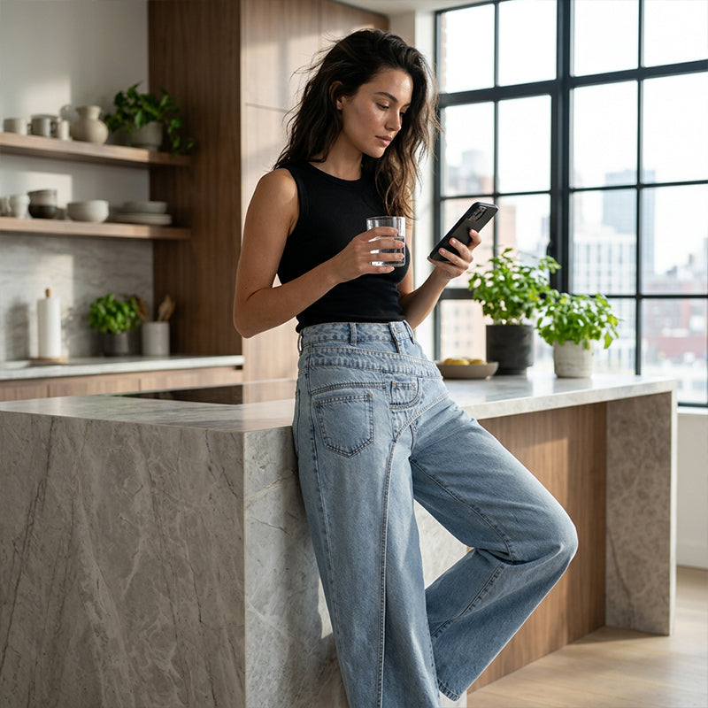 ⌛Limited-Time Offer-Women's Asymmetrical Waist Wide Leg Jeans.