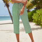 ⌛Limited-Time Offer-Women's Striped Cotton Linen Capri Pants with Pockets