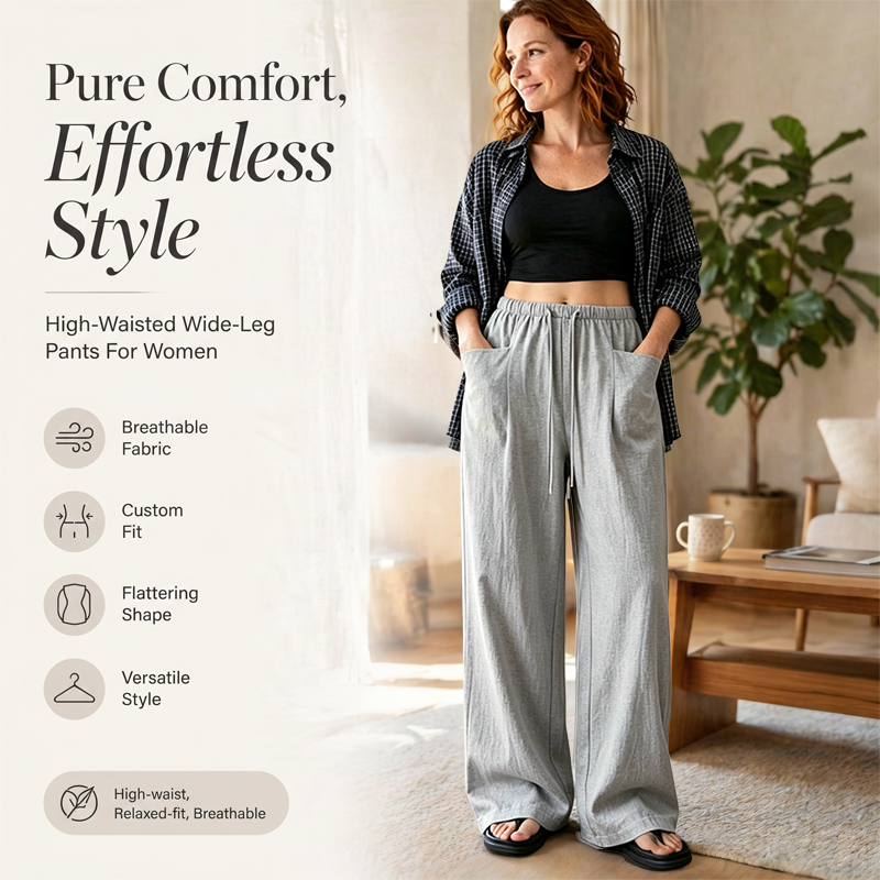 ⌛Limited-Time Offer-Women's High-Waisted Wide-Leg Drawstring Pants