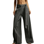Women's Flowy Wrap Front Wide Leg Pants