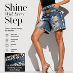 ⌛Limited-Time Offer-Women's Rhinestone Ripped Denim Shorts