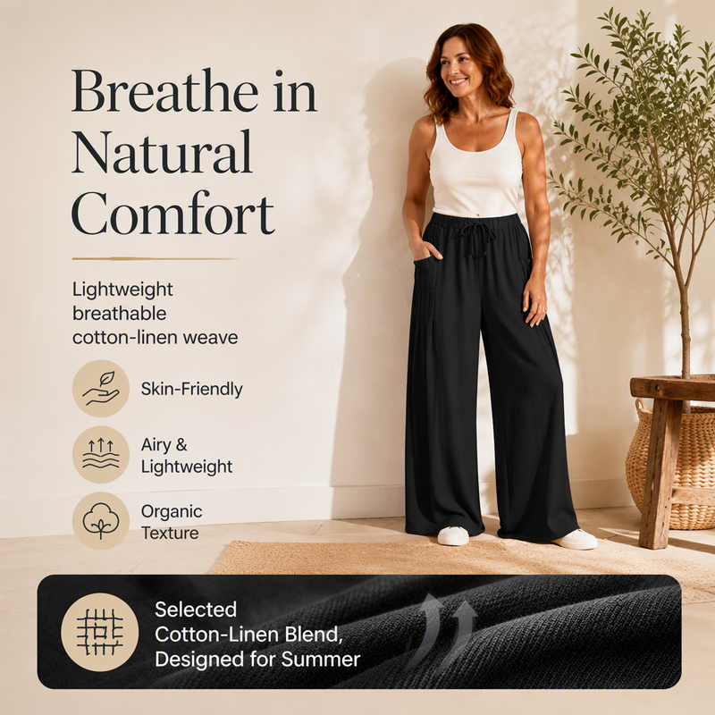 ✨ Easy Everyday Style | Women’s Cotton Linen Wide-Leg Pants