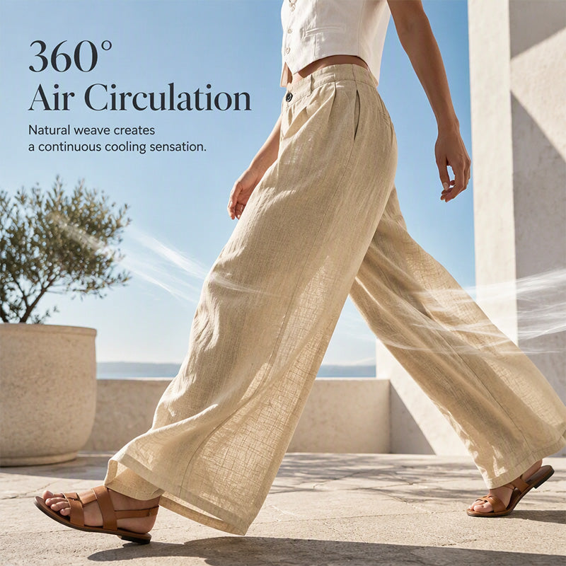 🌿 Effortless Comfort | Women's Cotton-Linen High-Waisted Wide-Leg Pants