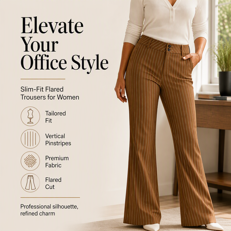 👖Limited-Time Offer- Women's Striped Flared Dress Pants – Flattering Fit Meets Effortless Elegance