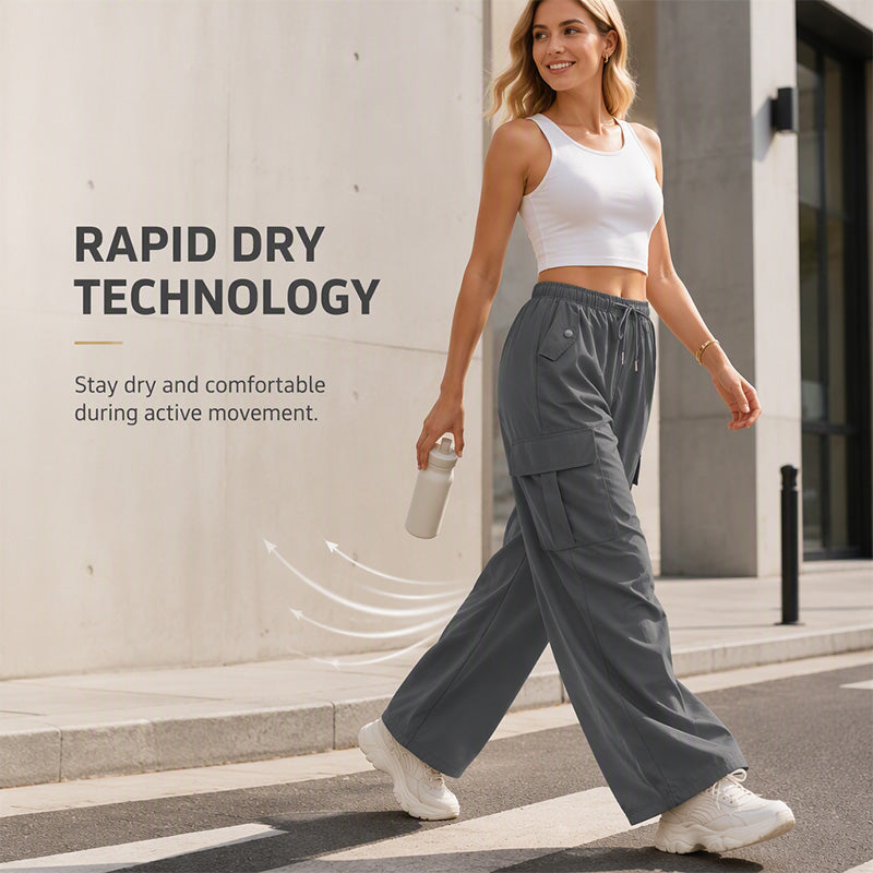 ✨ Easy Everyday Comfort | Women's High-Waisted Quick-Dry Wide-Leg Cargo Pants