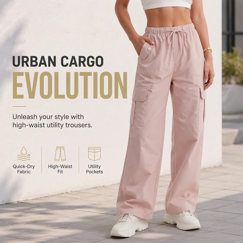 ✨ Easy Everyday Comfort | Women's High-Waisted Quick-Dry Wide-Leg Cargo Pants