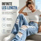 ✨ Flattering Denim Style | Women's High-Rise Distressed Wide-Leg Jeans
