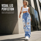 ✨ Flattering Denim Style | Women's High-Rise Distressed Wide-Leg Jeans