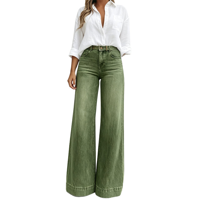 ✨ Flattering Denim Style | Women's Vintage-Wash High-Rise Wide-Leg Jeans