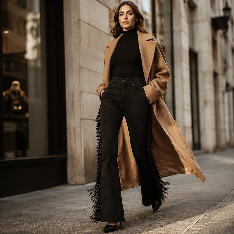 ⌛Limited-Time Offer-Women's High-Waist Flare Jeans with Side Fringe