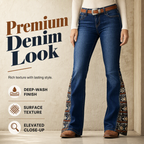 ✨ Boho Denim Style | Women's High-Waisted Embroidered Flare Jeans