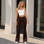 ✨ Retro Meets Comfort | Women’s Velvet Drawstring Flare Pants