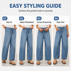 👖 Pull On & Go | Women's Elastic-Waist Relaxed Wide-Leg Jeans