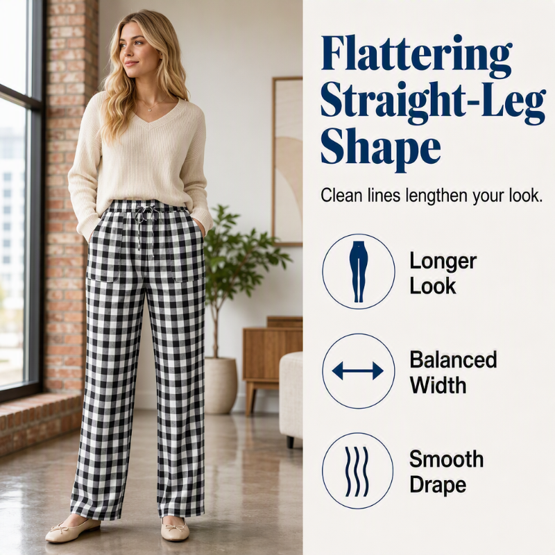 ⌛Limited-Time Offer-Women's Casual Plaid Straight-Leg Pants