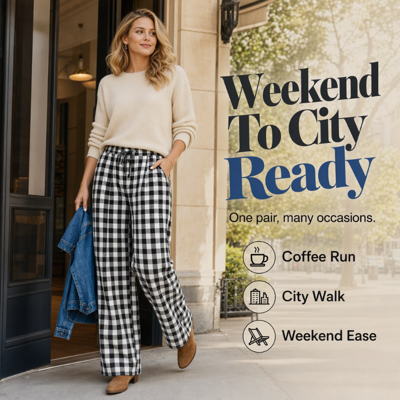 ⌛Limited-Time Offer-Women's Casual Plaid Straight-Leg Pants