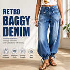 ✨ Standout Denim | Women's High-Waisted Convertible Balloon Jeans with Drawstring Cuffs