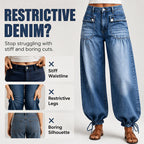 ✨ Standout Denim | Women's High-Waisted Convertible Balloon Jeans with Drawstring Cuffs