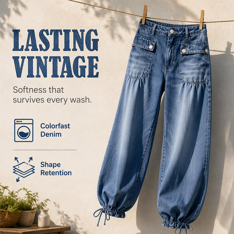 ✨ Standout Denim | Women's High-Waisted Convertible Balloon Jeans with Drawstring Cuffs