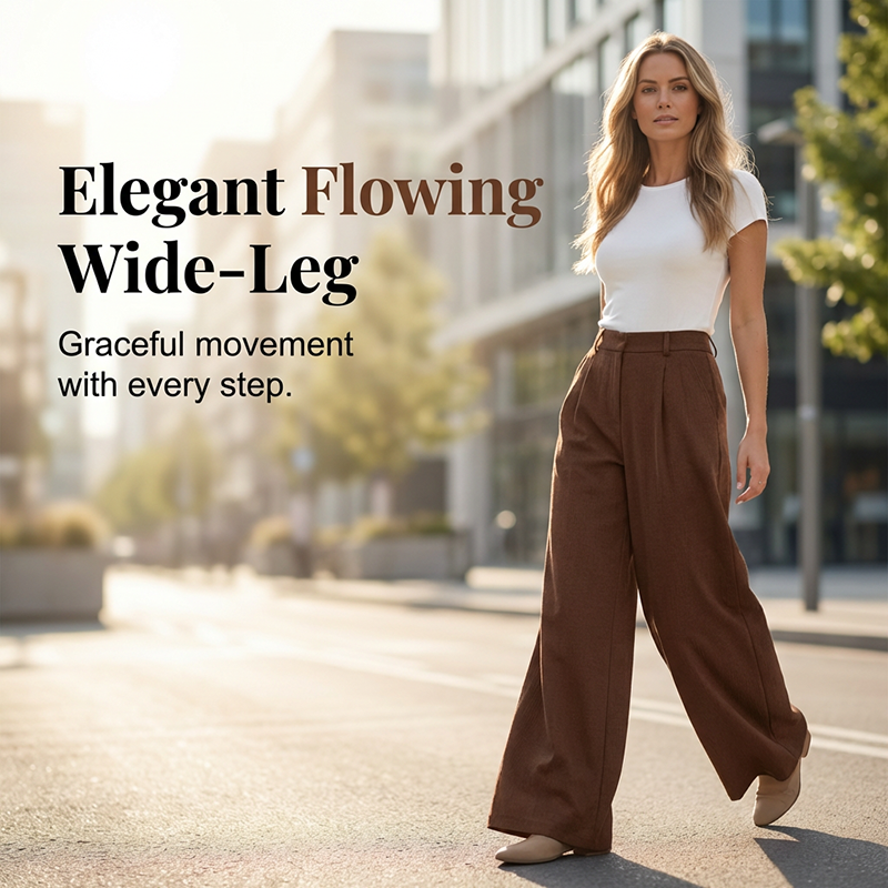 ✨ Polished Comfort | Women's High-Waist Pleated Wide-Leg Trousers with Deep Pockets