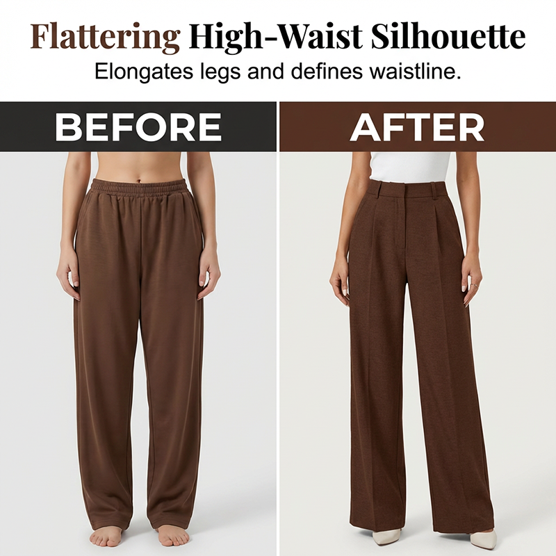 ✨ Polished Comfort | Women's High-Waist Pleated Wide-Leg Trousers with Deep Pockets