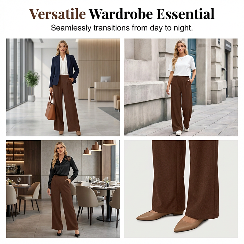✨ Polished Comfort | Women's High-Waist Pleated Wide-Leg Trousers with Deep Pockets