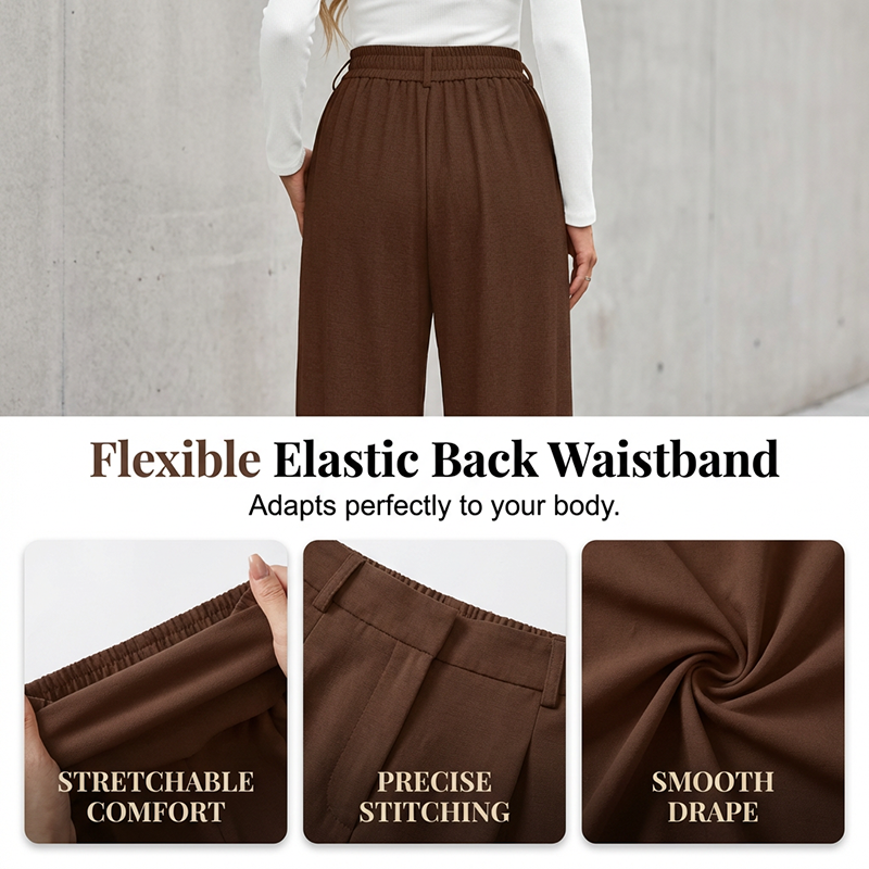 ✨ Polished Comfort | Women's High-Waist Pleated Wide-Leg Trousers with Deep Pockets