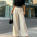 ✨ Polished Comfort | Women's High-Waisted Pleated Wide-Leg Pants with Side Buttons
