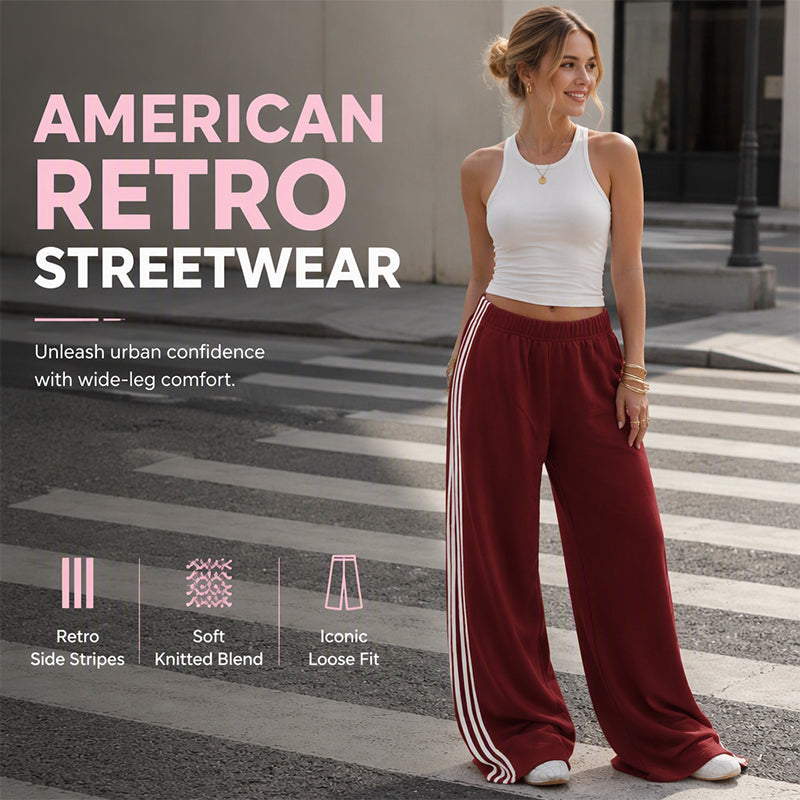 👖 Flowy Comfort | Women's High-Waisted Plush Wide-Leg Sweatpants with Side Stripes