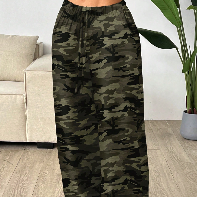 🔥 Utility Style Made Easy | Women’s Camo Wide-Leg Pants with Drawstring Waist