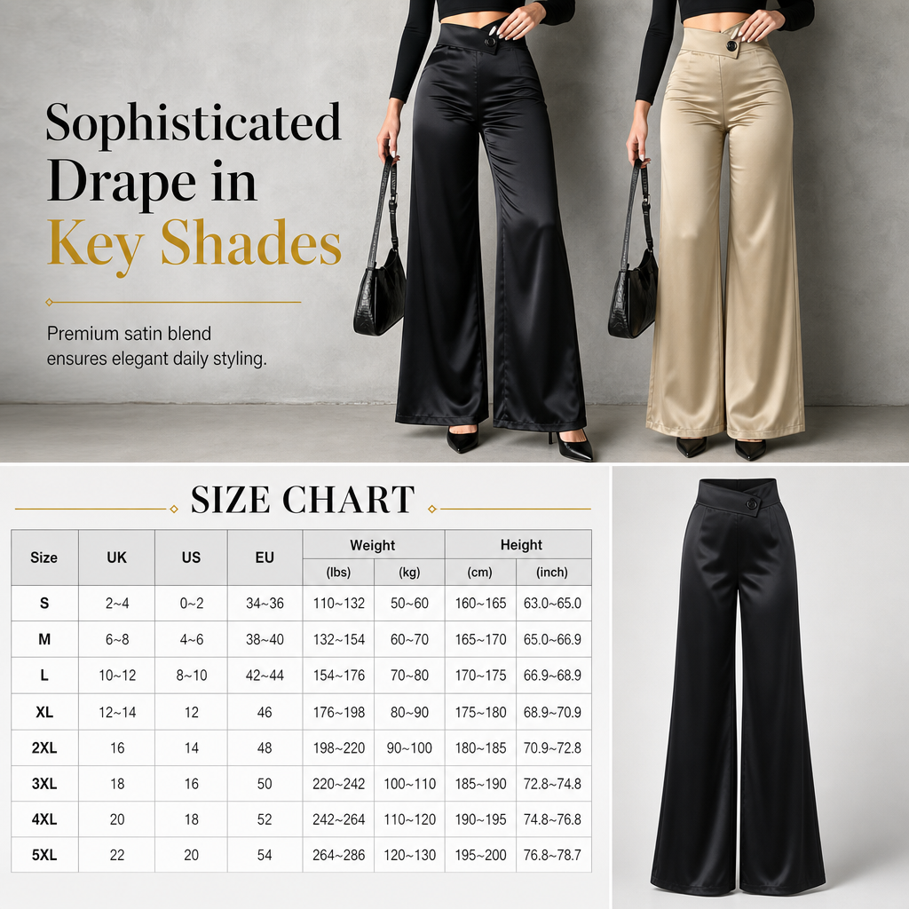 ✨ Satin Elegance | Women’s Asymmetrical-Waist Wide-Leg Pants